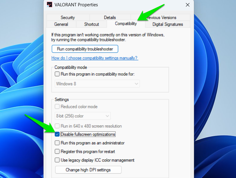 Game properties showing compatibility options