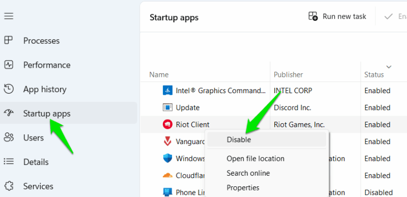 Disable Riot Client from startup apps