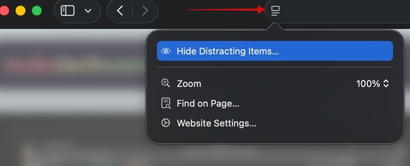 Turning on the "Hide Distracting Items" feature on Mac.