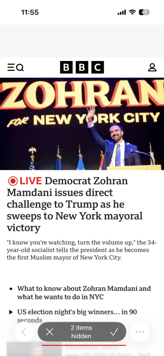 Message showing multiple items hidden in Safari on iPhone.