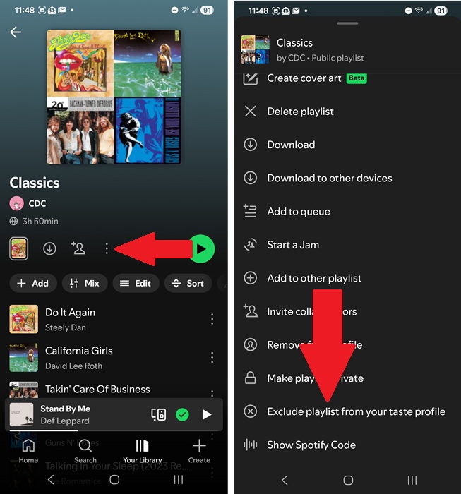 Excluding a playlist from your taste profile.