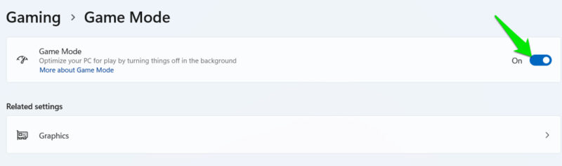 Game mode option in Windows 11 settings