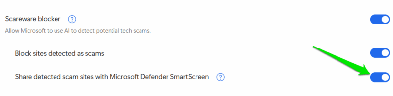 Enable Sharing Data to SmartScreen in Edge
