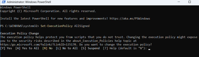 A command running in PowerShell