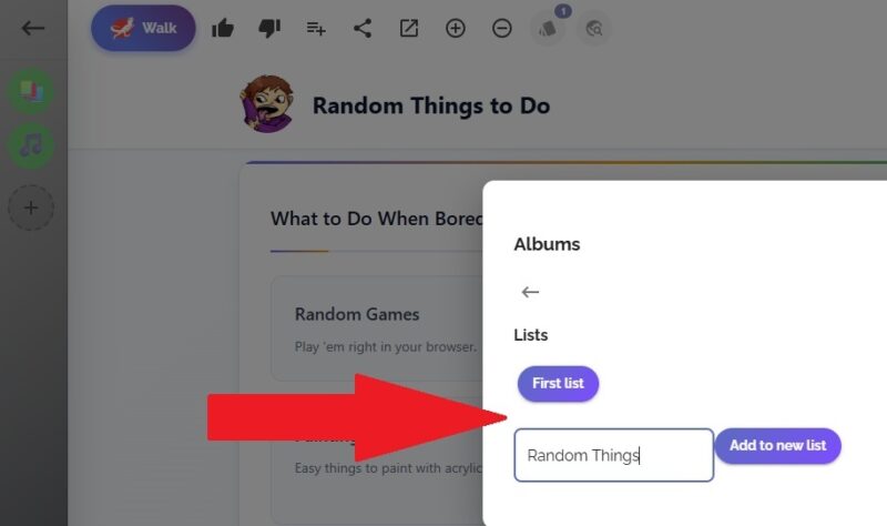 Adding lists to albums.