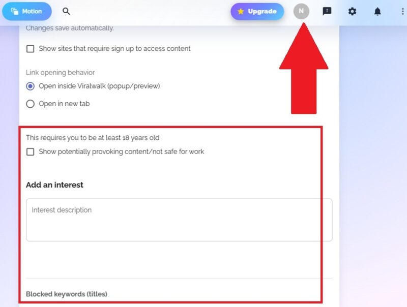 Personalizing results in the settings.