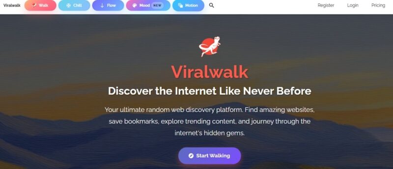 Viralwalk homepage.