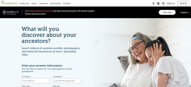 Starting a search on FamilySearch.