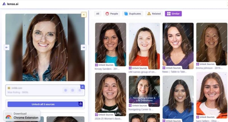 Looking for doppelgängers on Lenso.ai