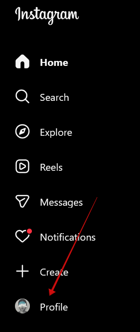 Navigating to Profile while using the web version of Instagram. 