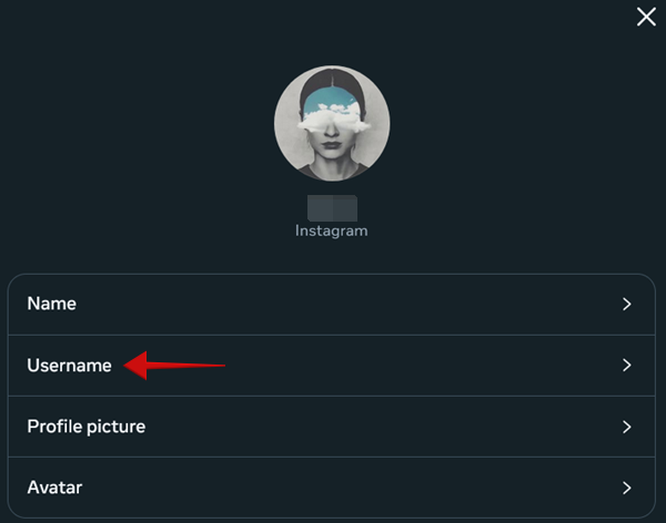Tapping on "Username" on Instagram on PC. 