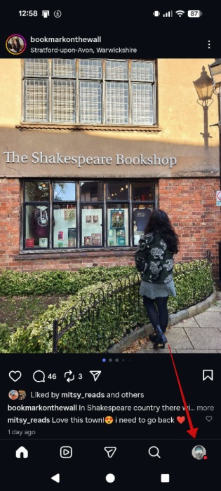 Tapping on profile pic in Instagram feed. 