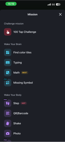 Iphone Alarmy Mission List