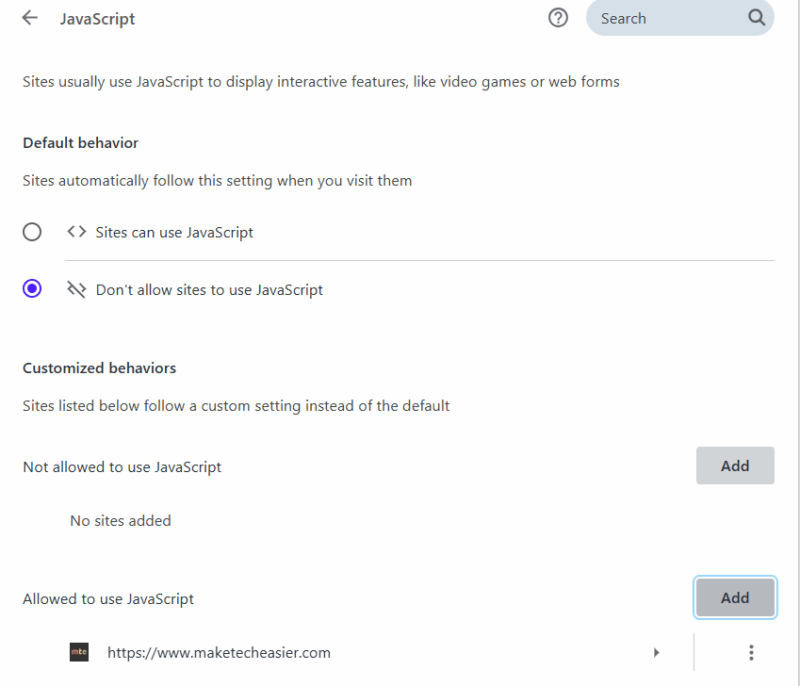Javescript Disabled in Browser settings