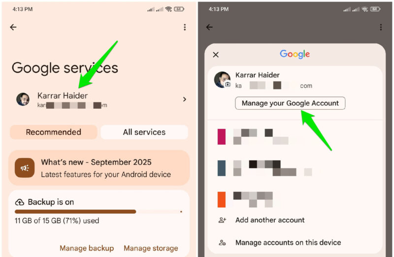 Manage Google Account Settings button on Android