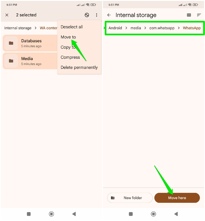 Moving Backup Folders to WhatsApp folder