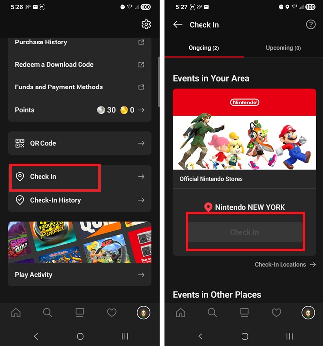 Check in to Nintendo Events.