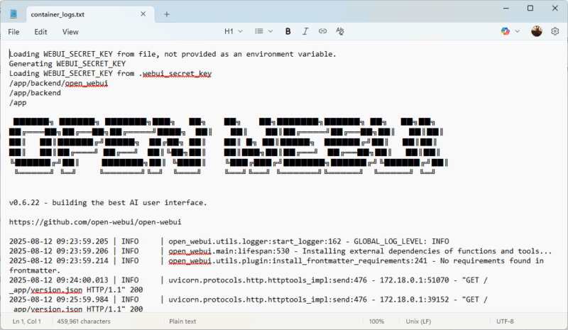 Open Saved Docker Logs