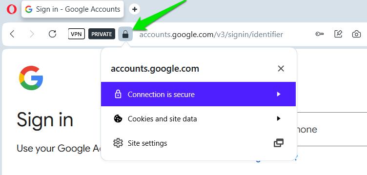 Padlock Icon in Opera browser