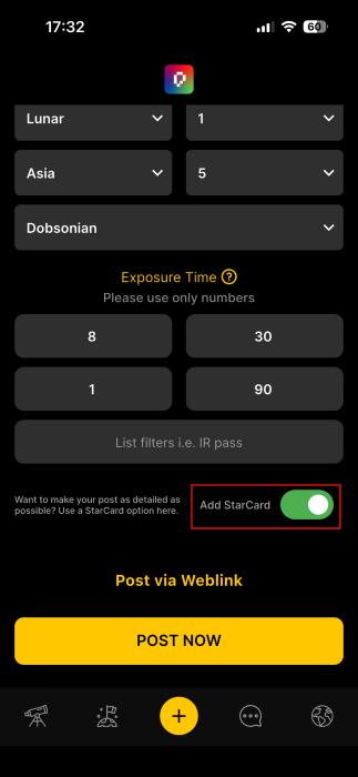 Enabling StarCard for new post in Picastro app. 