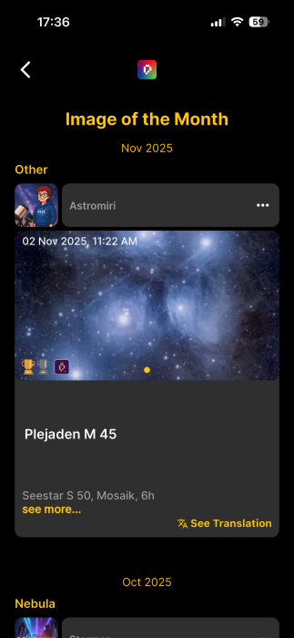 Image of the Month section in Picastro app. 