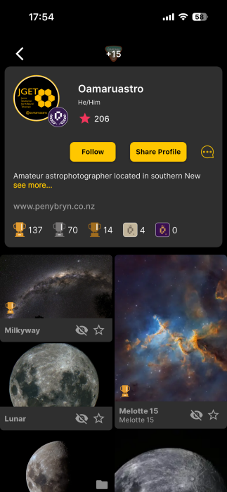 User profile view on Picastro app. 
