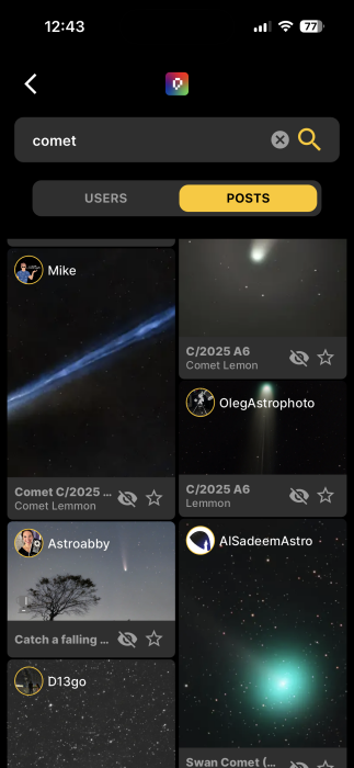 Searching the Picastro app using keywords.