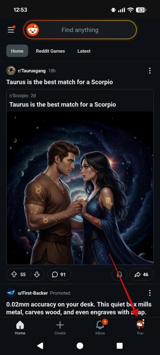 Tapping on avatar in Reddit on Android. 