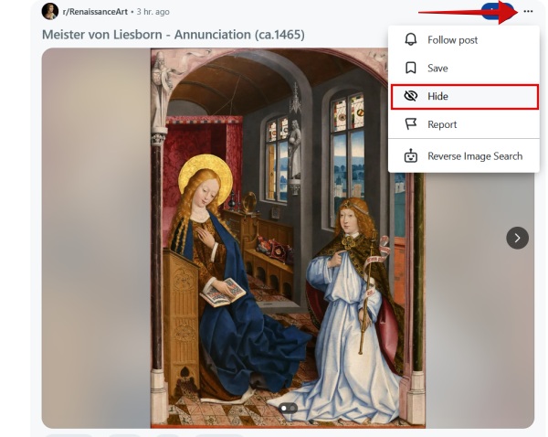 Hiding post from your Reddit browsing history on PC.