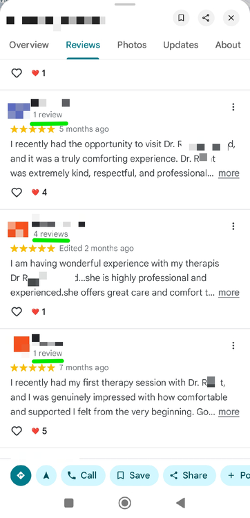 Google reviews with review counts showing