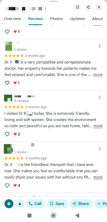 List of reviews on Google Maps with same structure