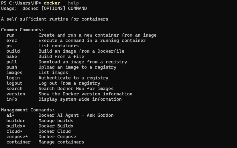 See All Available Docker Commands
