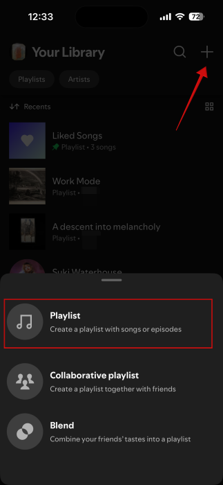 Adding new playlist in Spotify app.