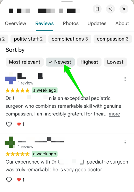 Sorting reviews by newest in Google Maps