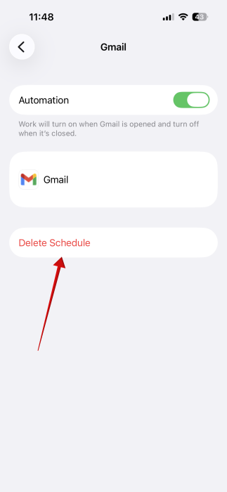 Deleting schedule for Focus mode on iPhone. 