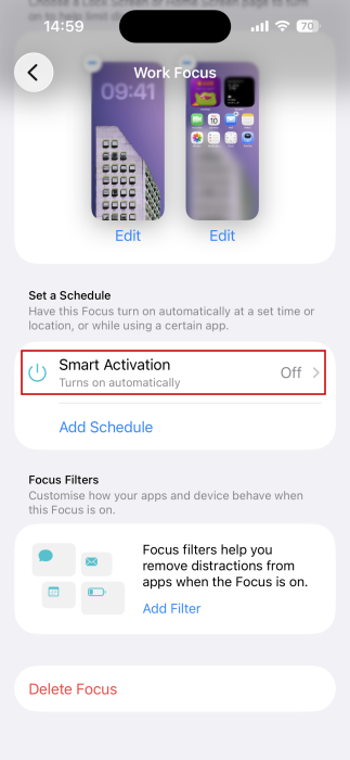 Tuning "Smart Activation" off for Focus mode on iPhone.