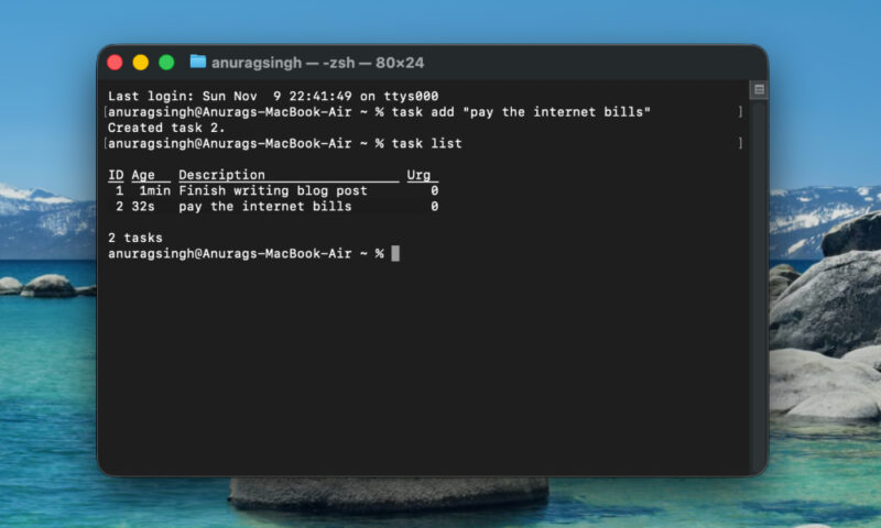 Taskwarrior task list