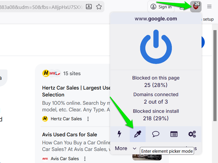 uBlock Origin Element Picker in Firefox