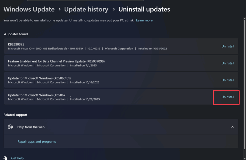 Uninstall The Update