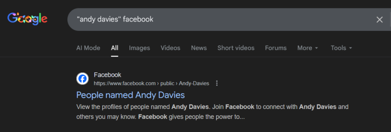 Searching Google for personal Facebook profiles. 
