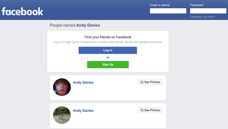 Searching for people on Facebook without an account. 