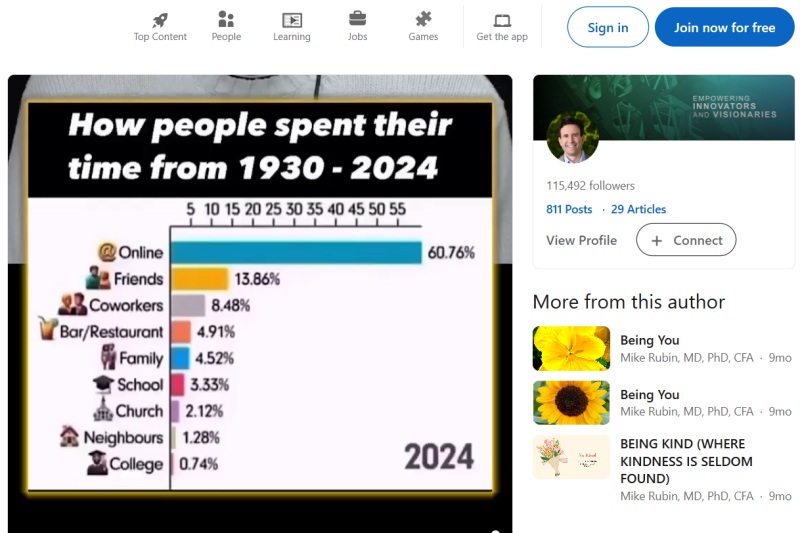Viewing post on LinkedIn without account.