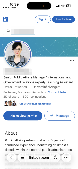 Viewing profile on LinkedIn without an account.