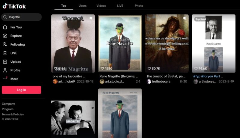 Searching TikTok for keyword on PC without an account.