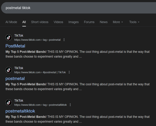 Searching for TikTok keyword on Google. 