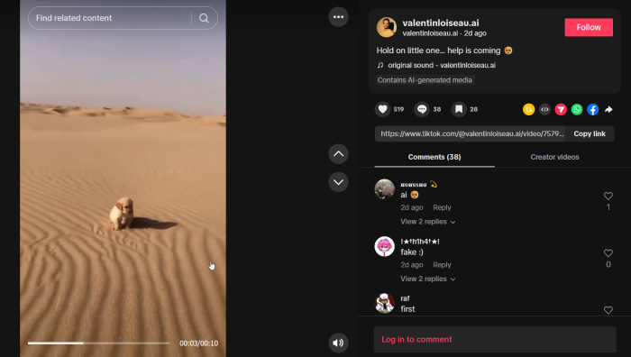 Viewing TikTok post without an account.