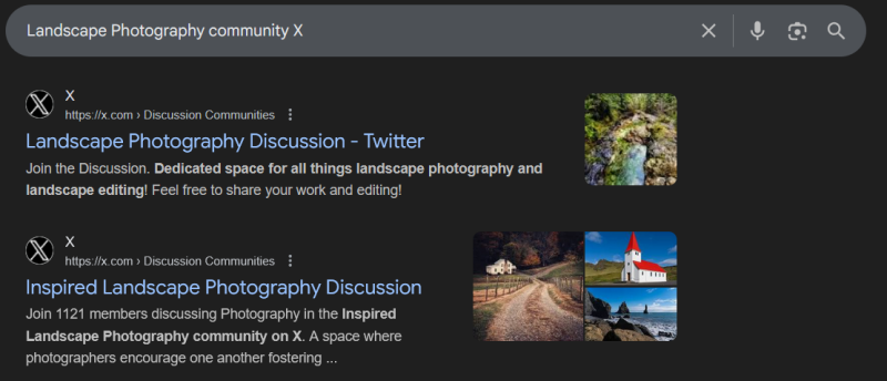 Searching for X community using Google. 