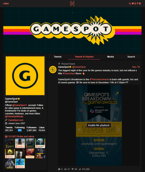 Viewing X profile using Nitter.