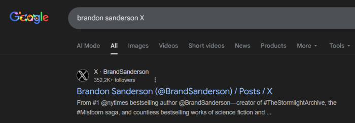 Searching for X account using Google.