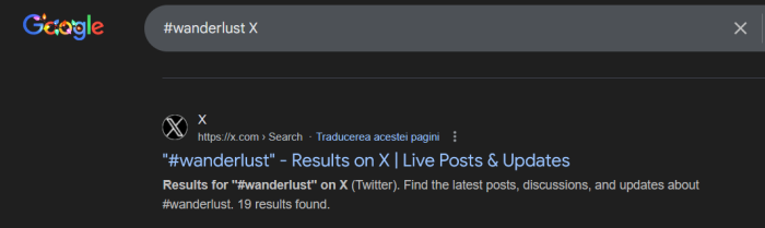 Searching for content on X using hashtag using Google. 